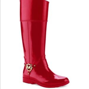 Red Michael kor rain boots